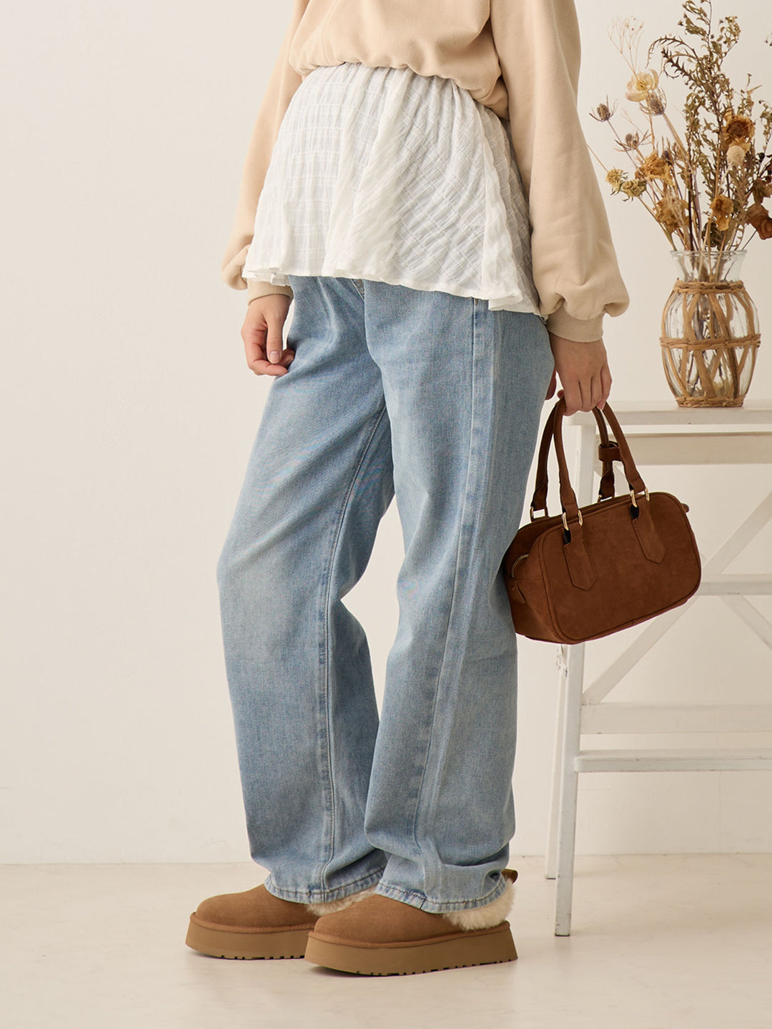 マタニティロングデニム Light blue