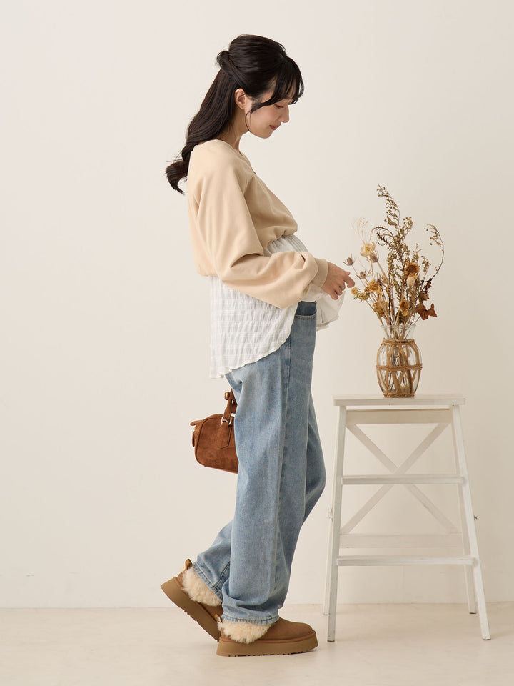 米色多层运动衫