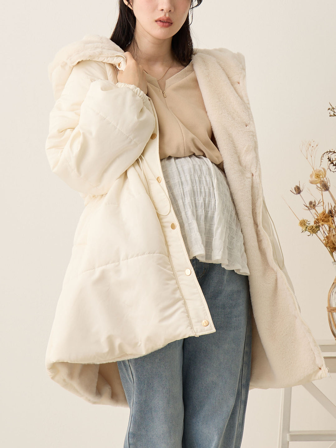 [孕妇/产后] 鸭绒外套 米色填充外套