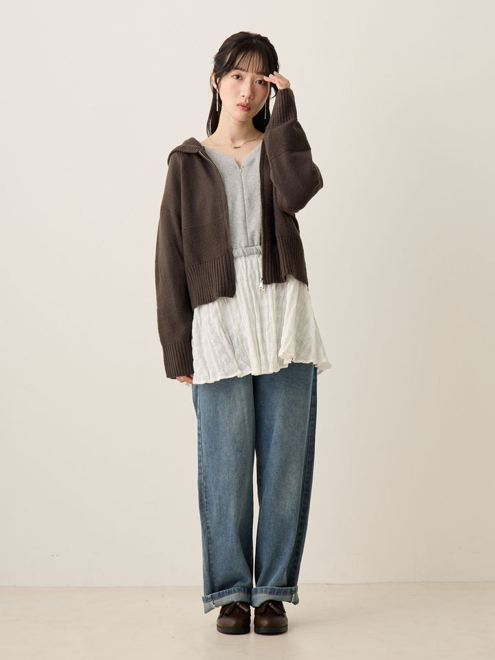 双拉链针织开衫 炭灰色