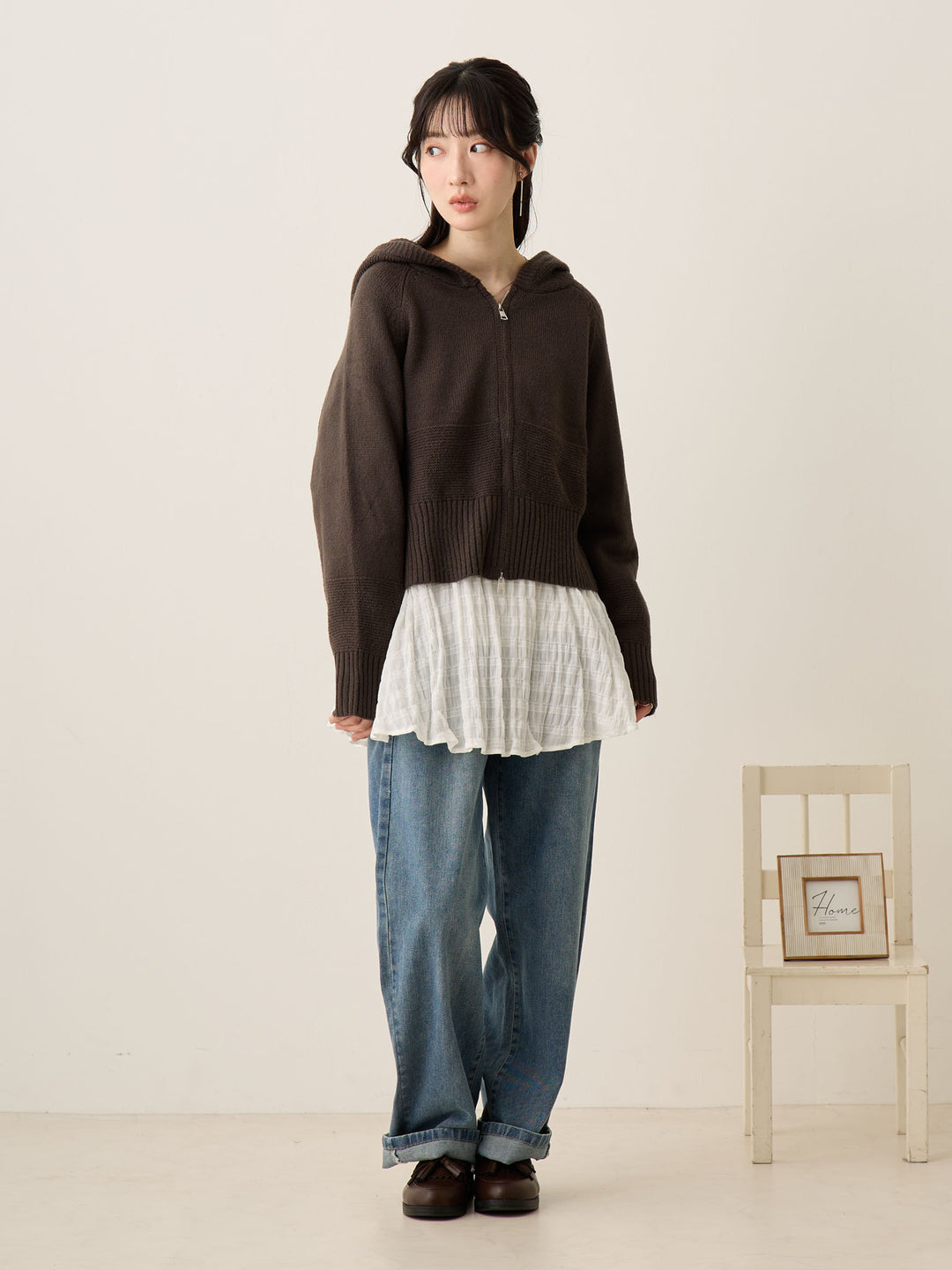 双拉链针织开衫 炭灰色