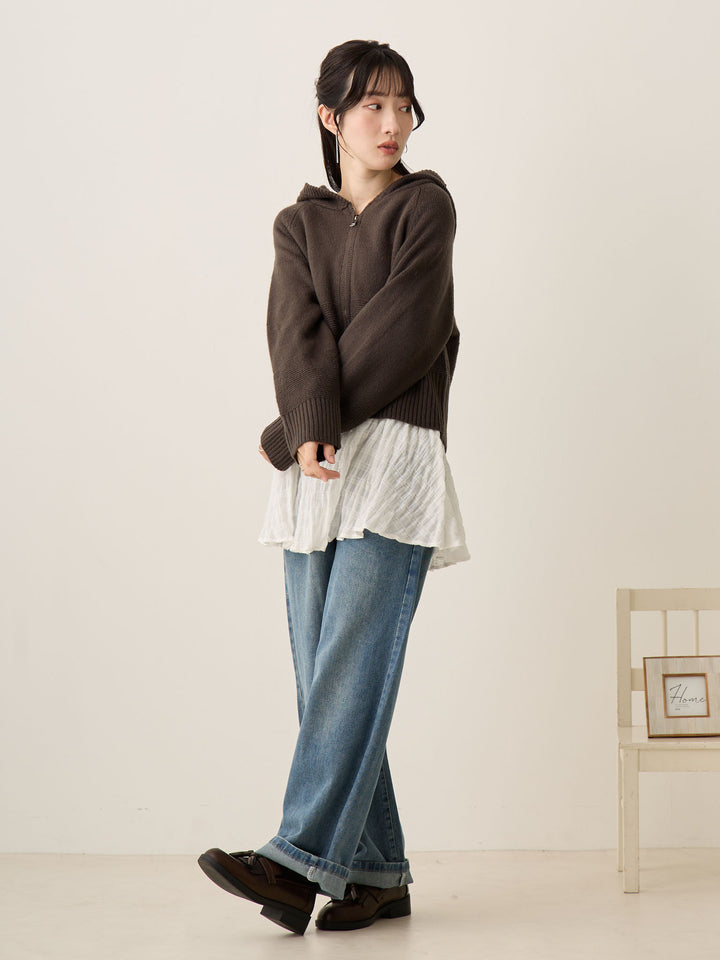 双拉链针织开衫 炭灰色