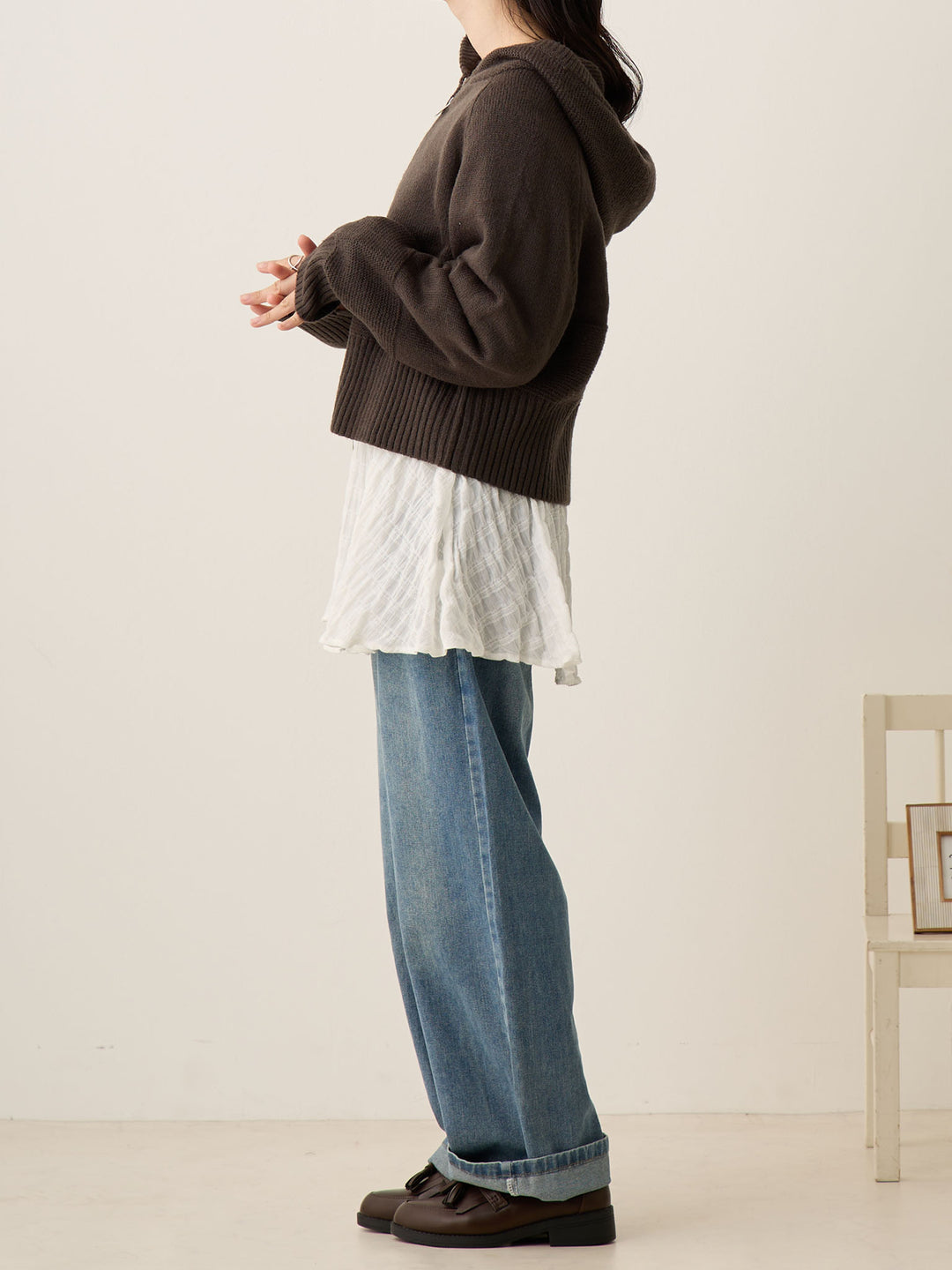 双拉链针织开衫 炭灰色