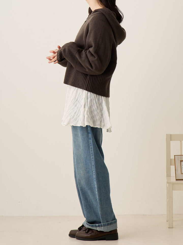 双拉链针织开衫 炭灰色