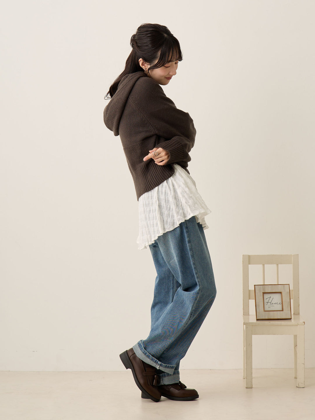 双拉链针织开衫 炭灰色