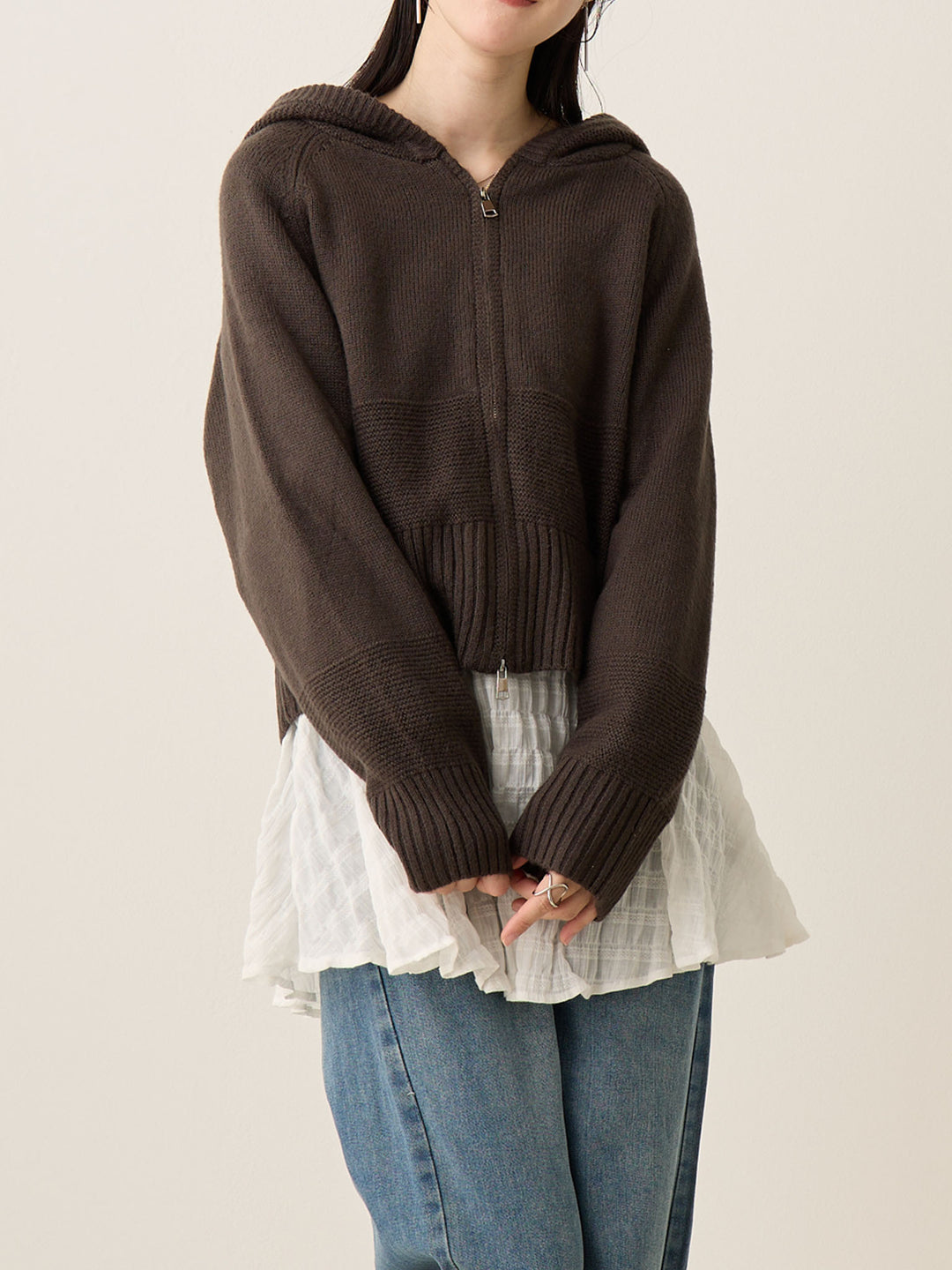 双拉链针织开衫 炭灰色