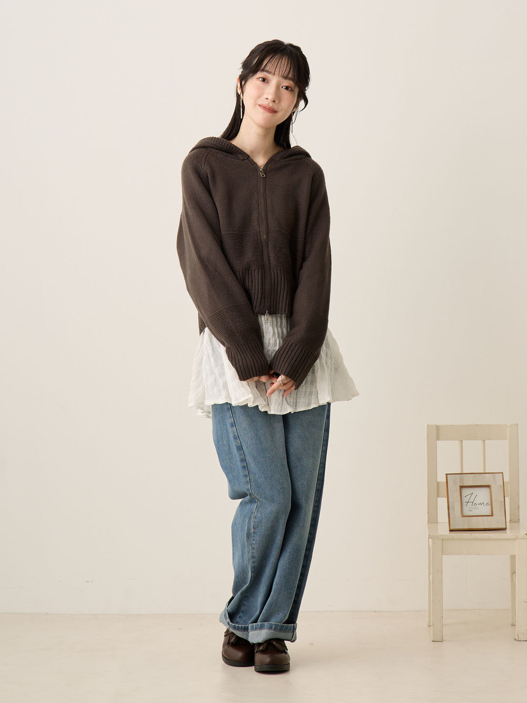 双拉链针织开衫 炭灰色