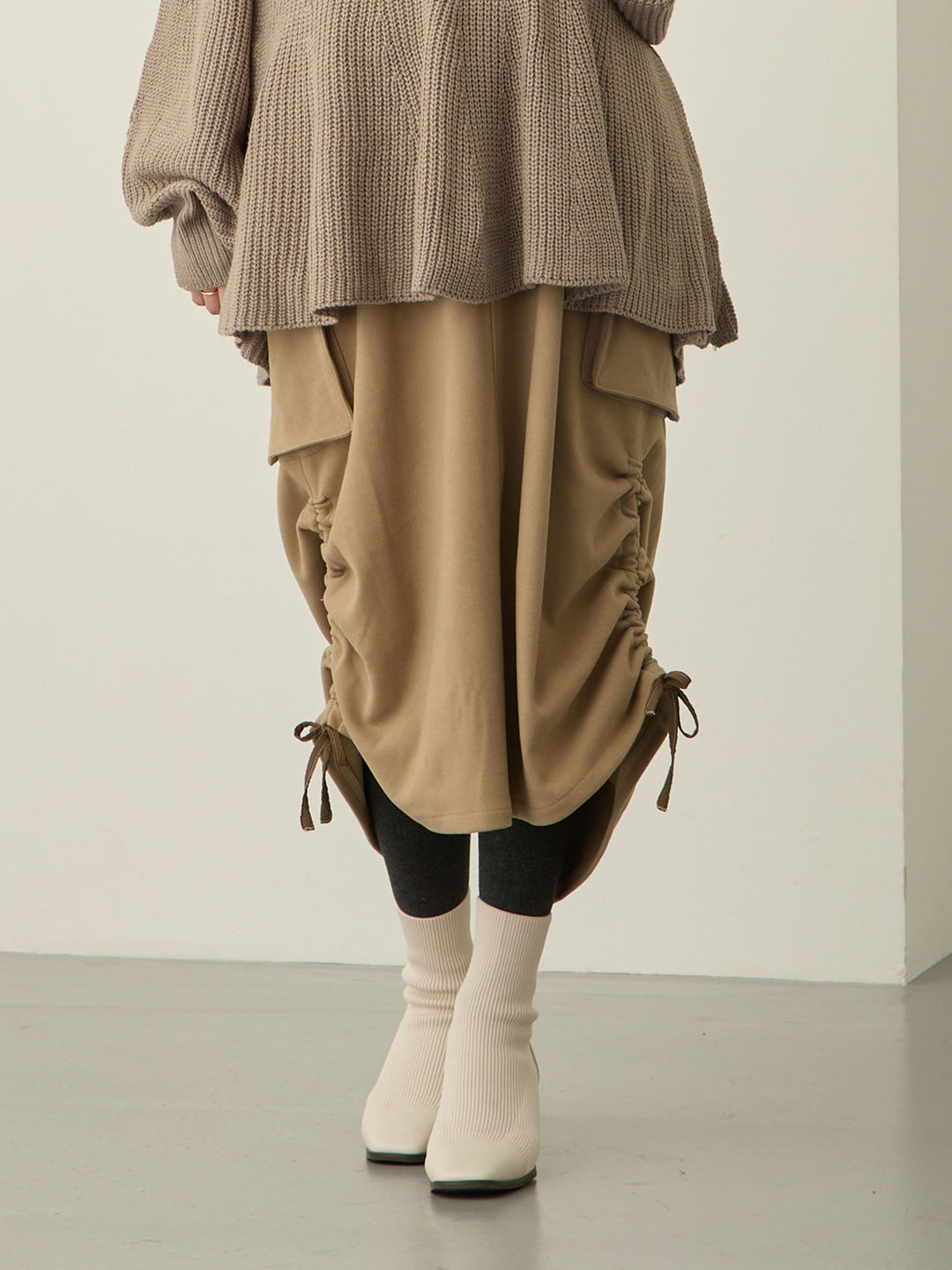羊毛工装裙，米色