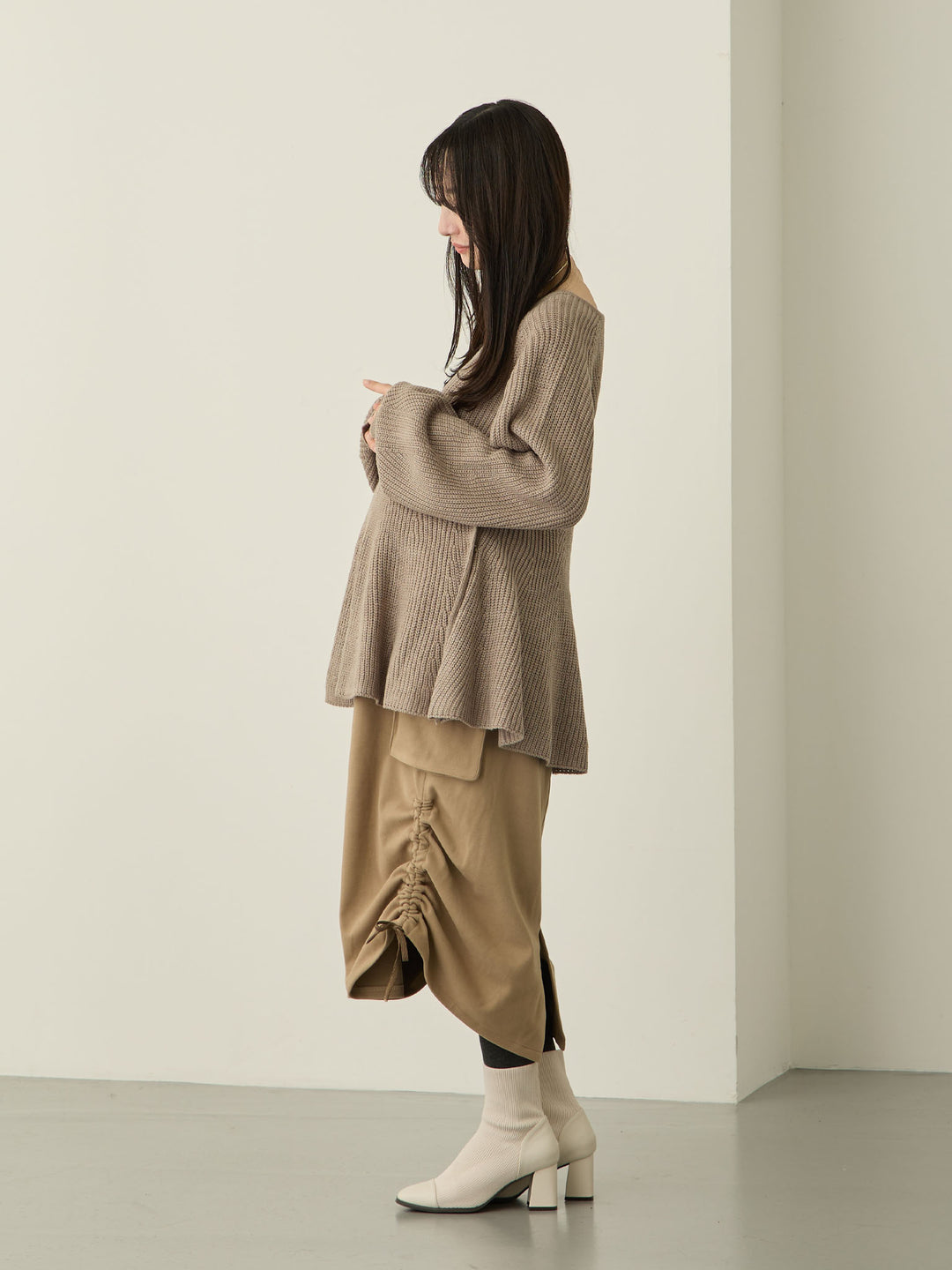 羊毛工装裙，米色