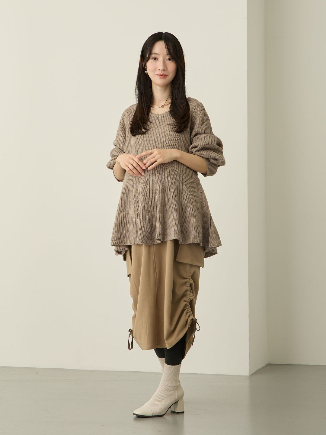 羊毛工装裙，米色