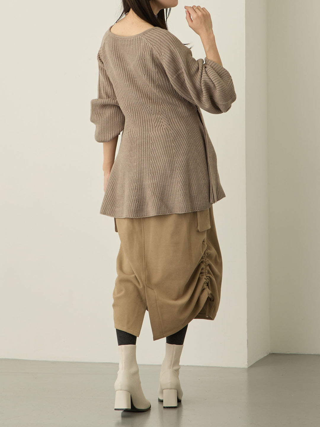 羊毛工装裙，米色