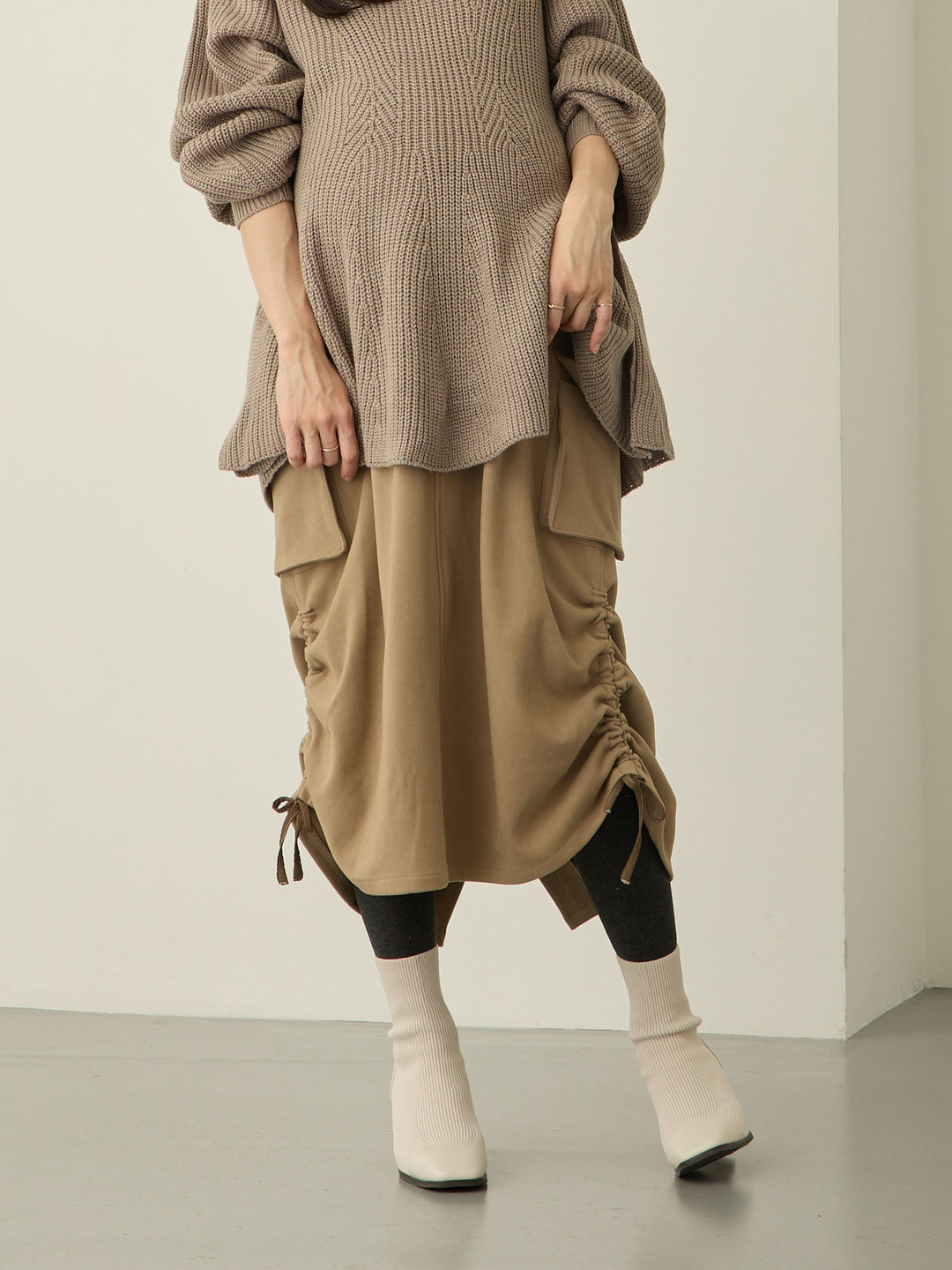 羊毛工装裙，米色
