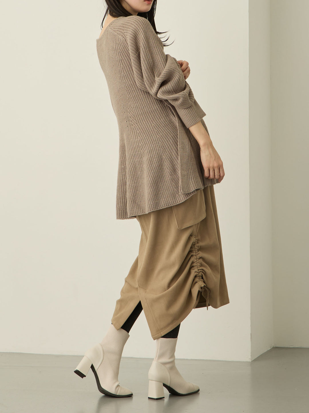 羊毛工装裙，米色