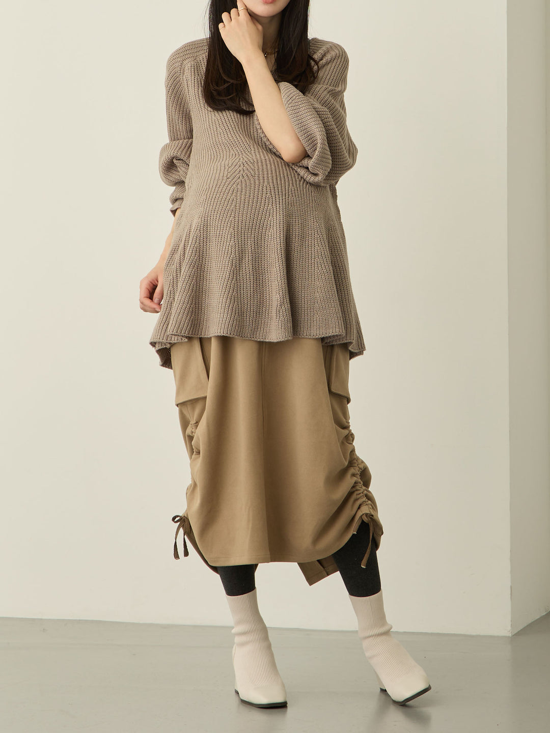 羊毛工装裙，米色