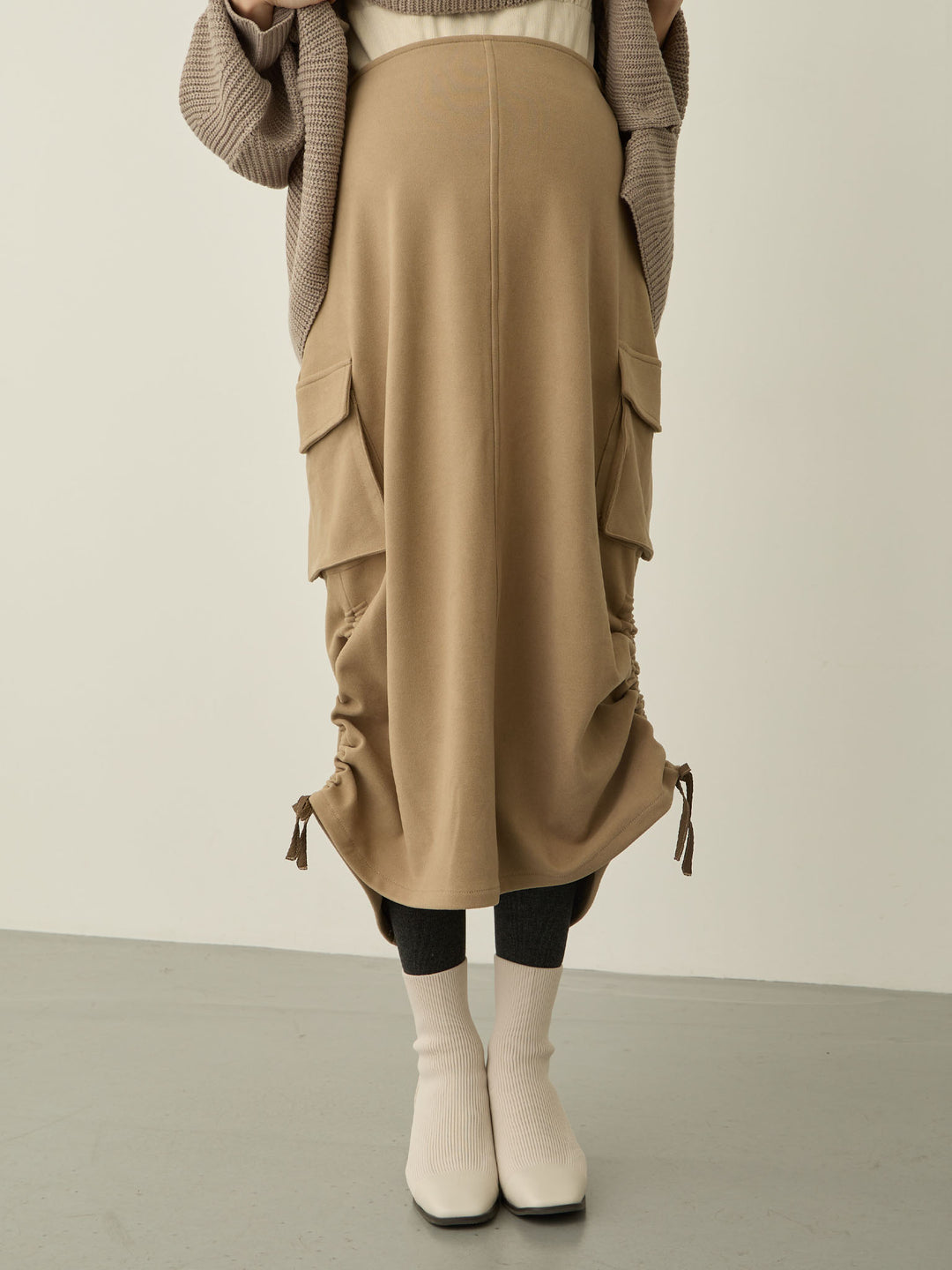 羊毛工装裙，米色
