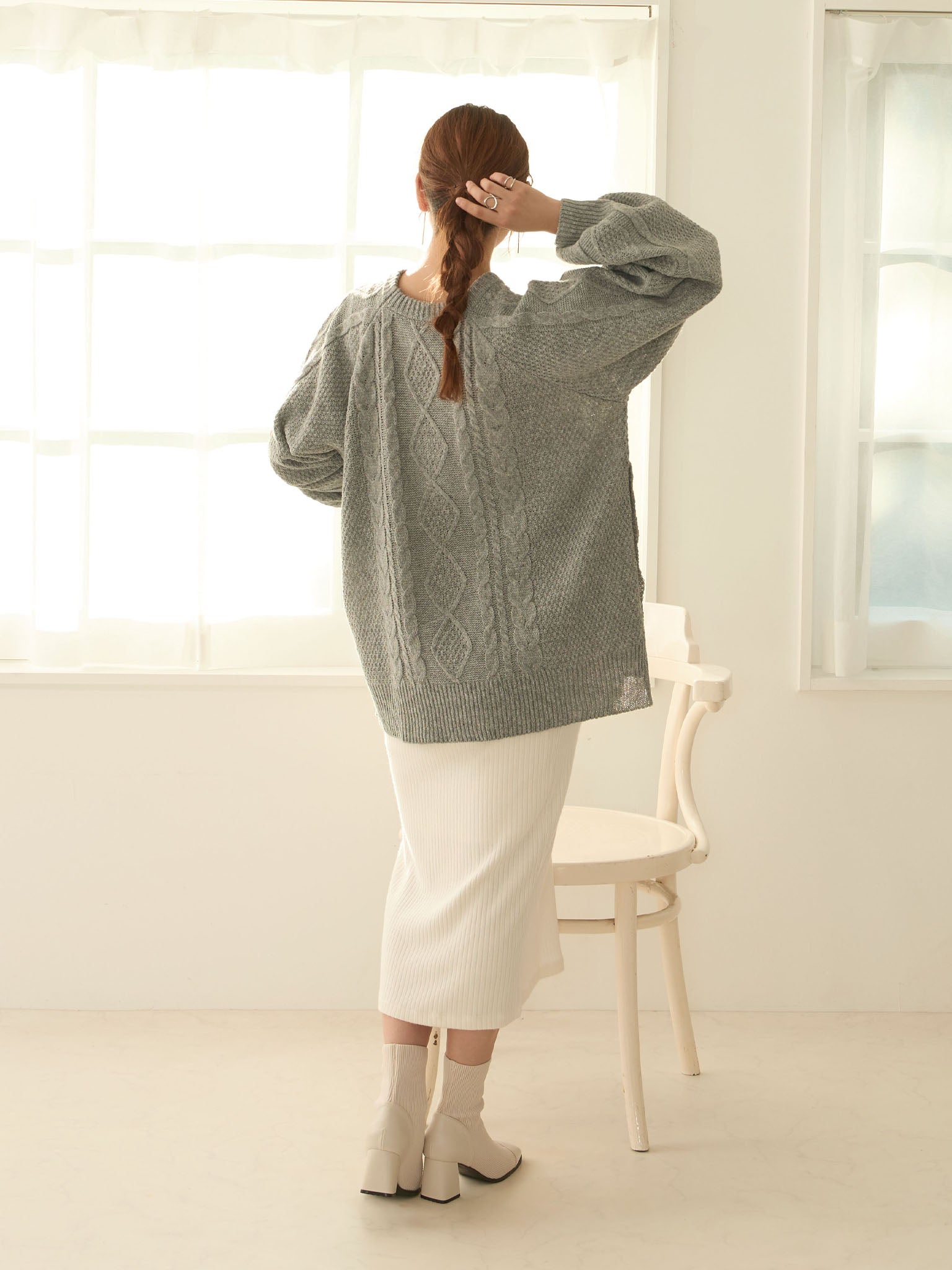 ケーブルニットトップス授乳ケープ一体型 Gray – honono for mom&baby