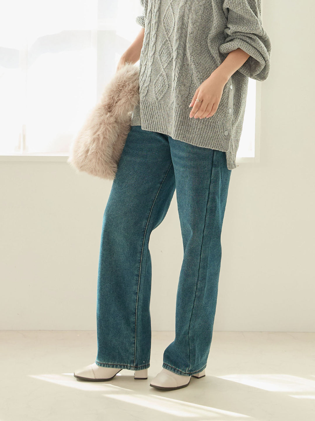 蟒蛇纹衬里长款牛仔布