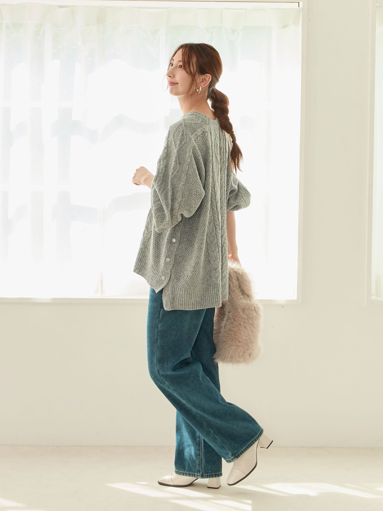 ケーブルニットトップス授乳ケープ一体型 Gray – honono for mom&baby