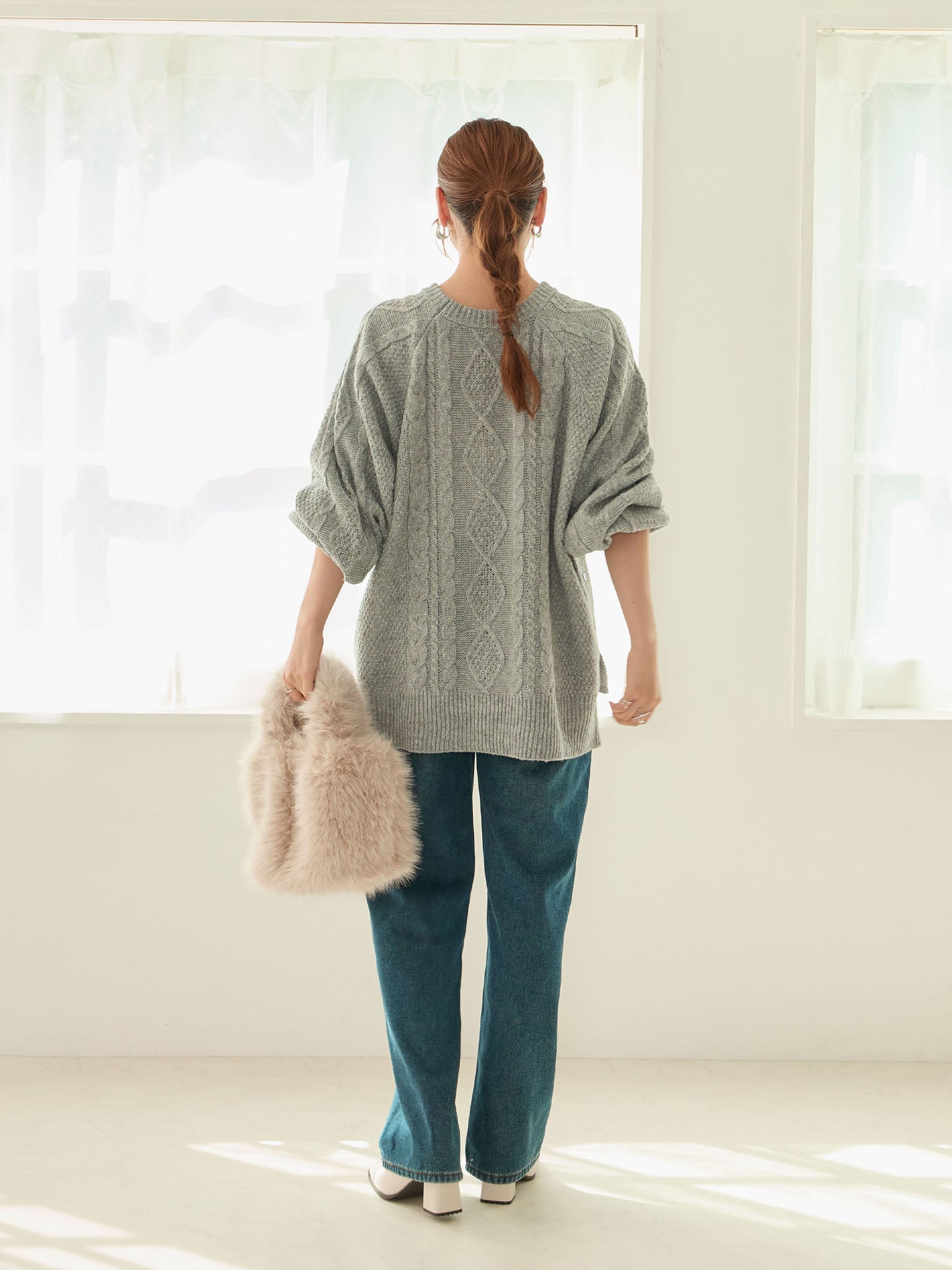 ケーブルニットトップス授乳ケープ一体型 Gray – honono for mom&baby