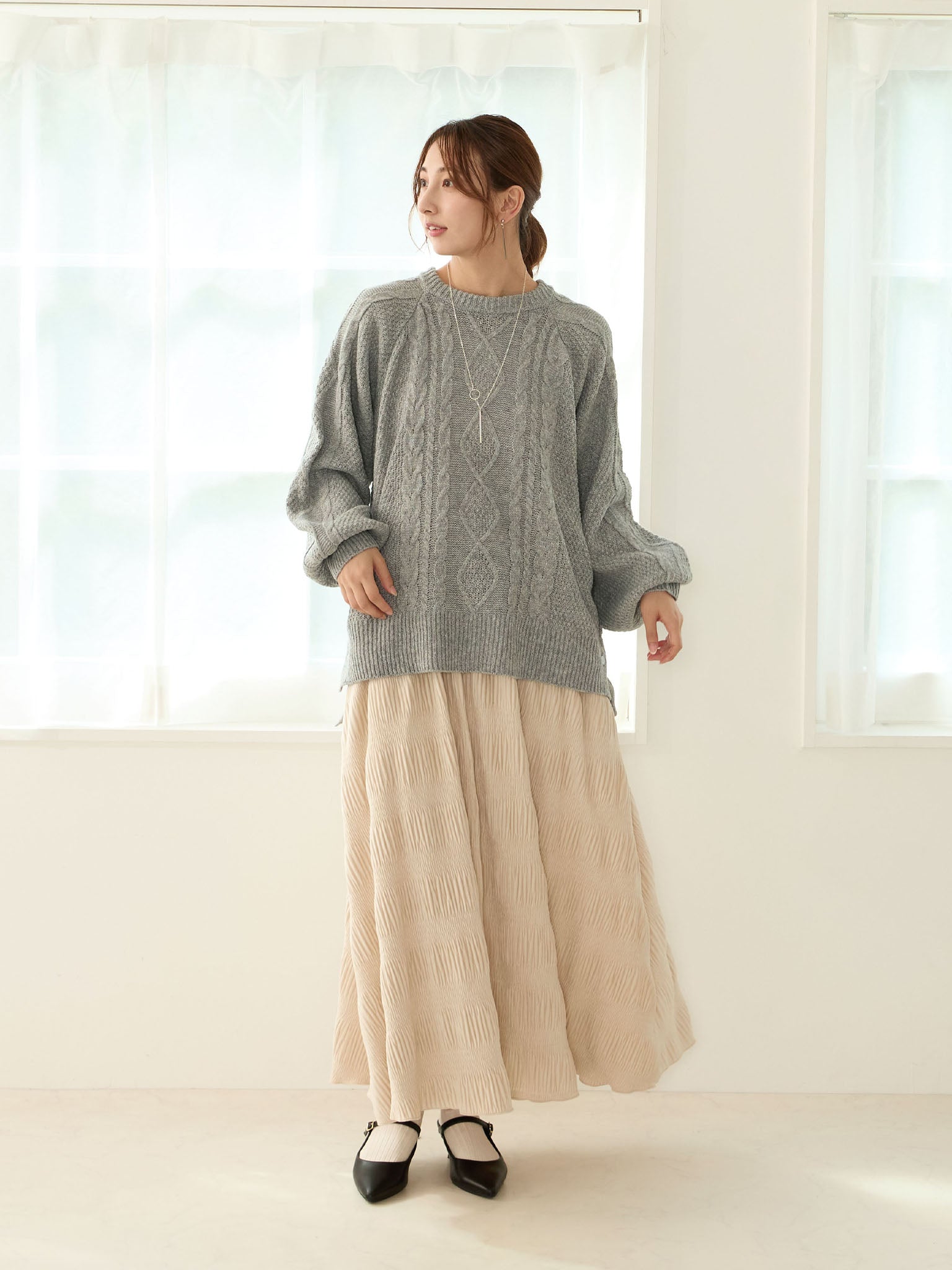 ケーブルニットトップス授乳ケープ一体型 Gray – honono for mom&baby