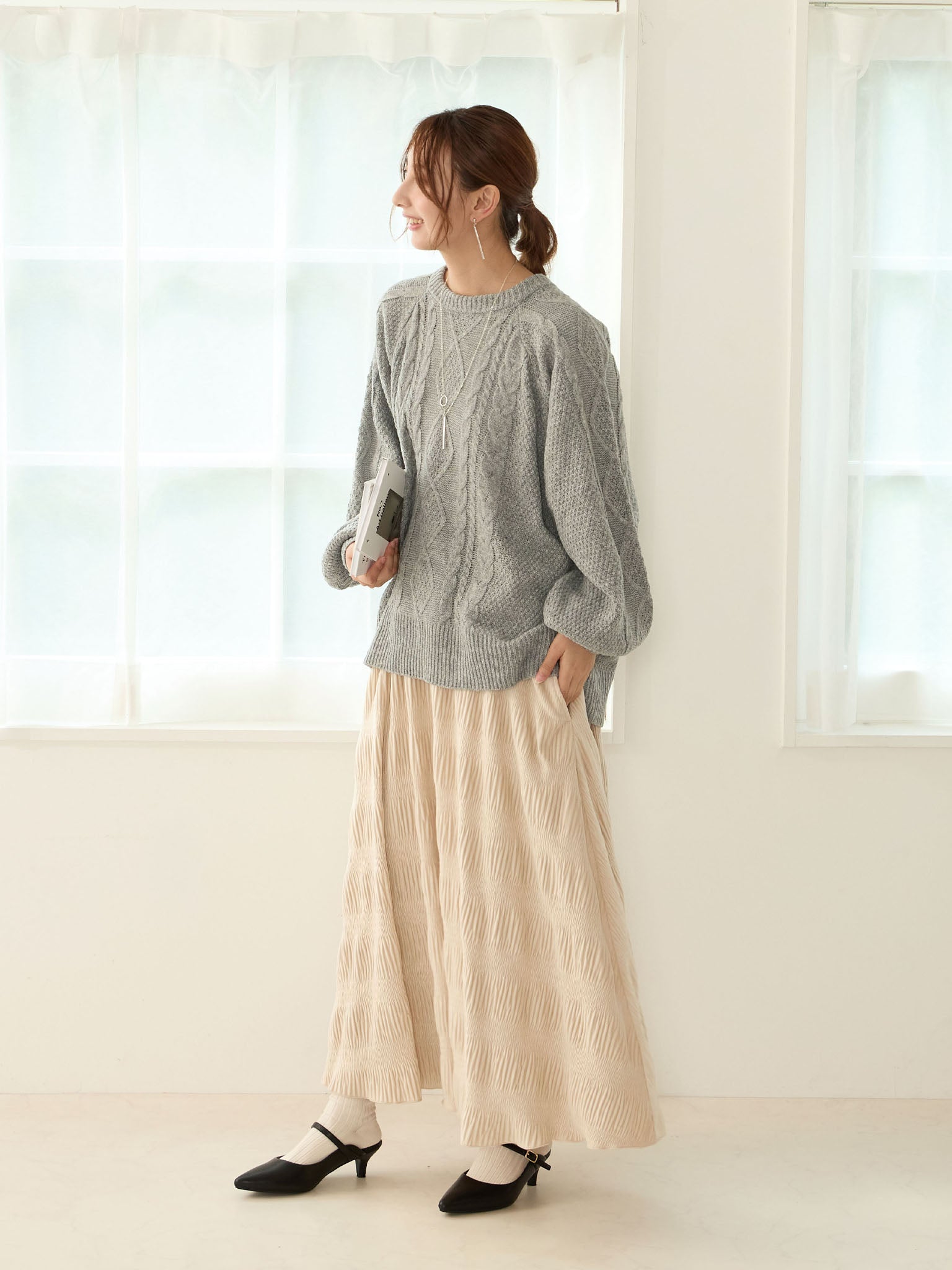 ケーブルニットトップス授乳ケープ一体型 Gray – honono for mom&baby