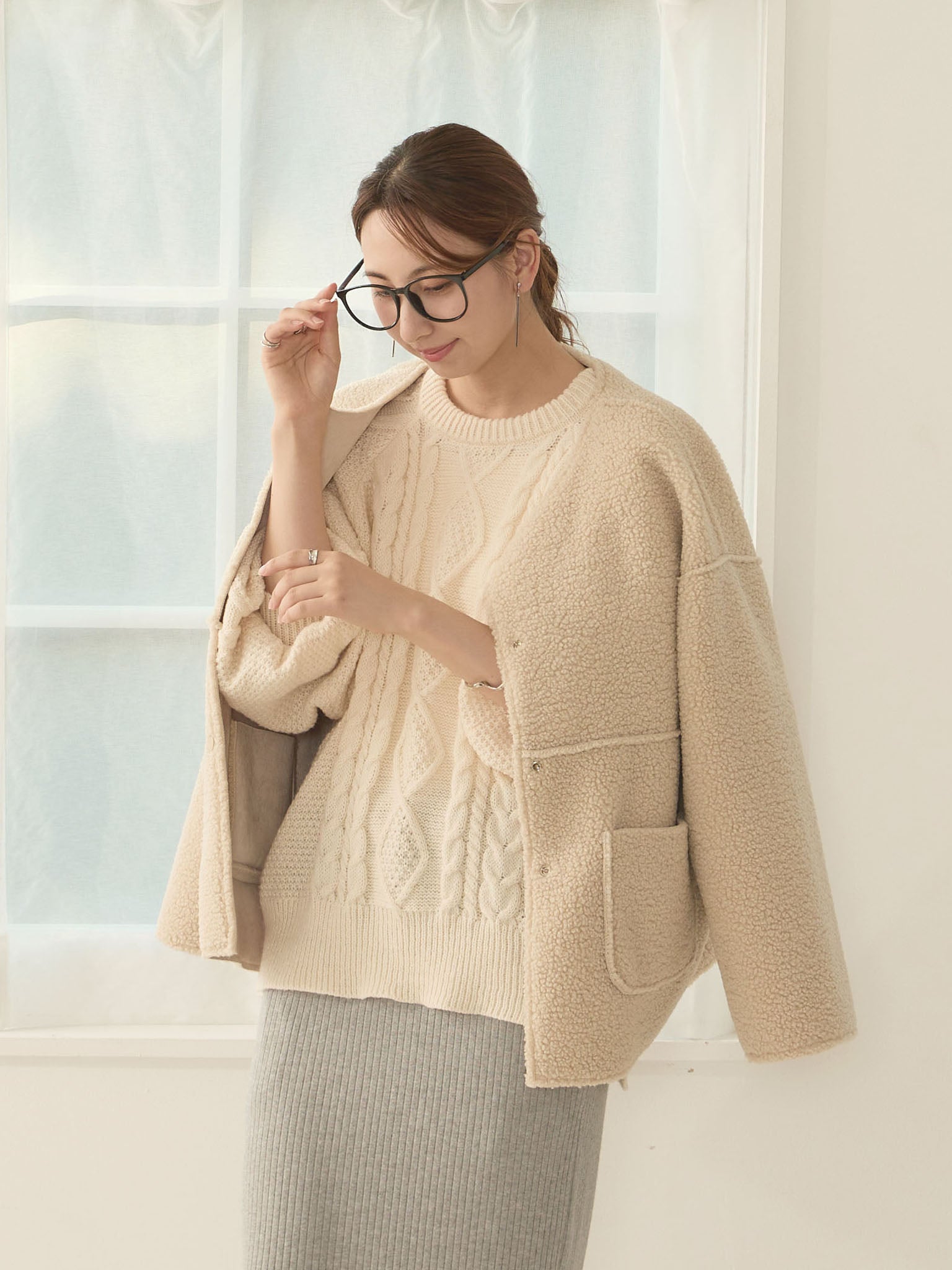 ケーブルニットトップス授乳ケープ一体型 Ivory – honono for mom&baby