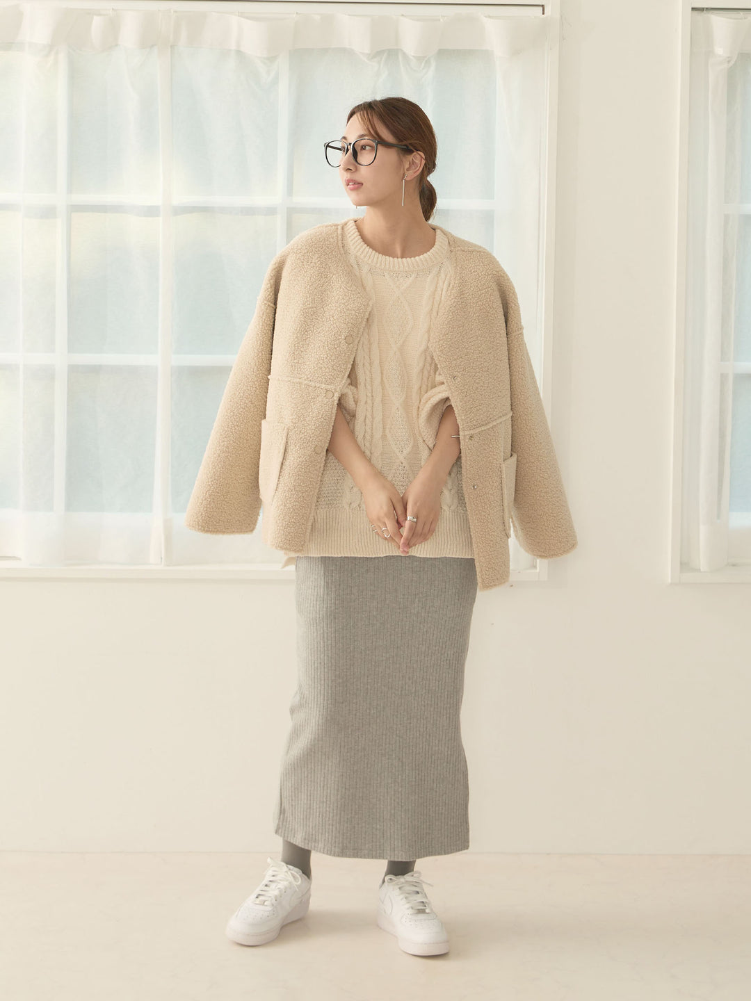 双面 Boa Ducker 夹克，米色