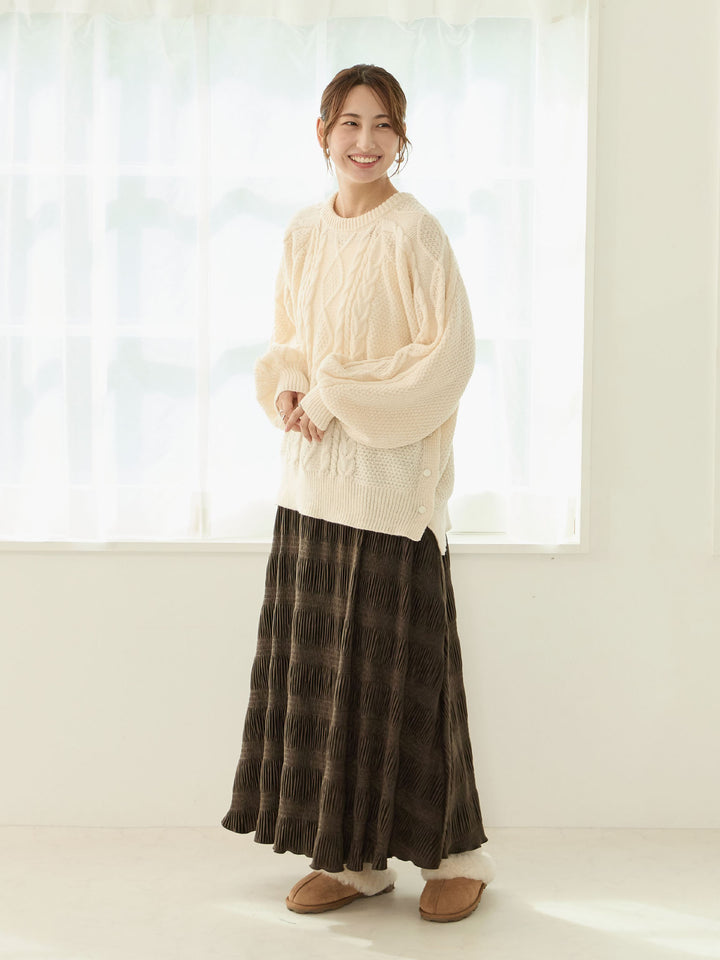 天鹅绒褶皱百褶裙，深棕色