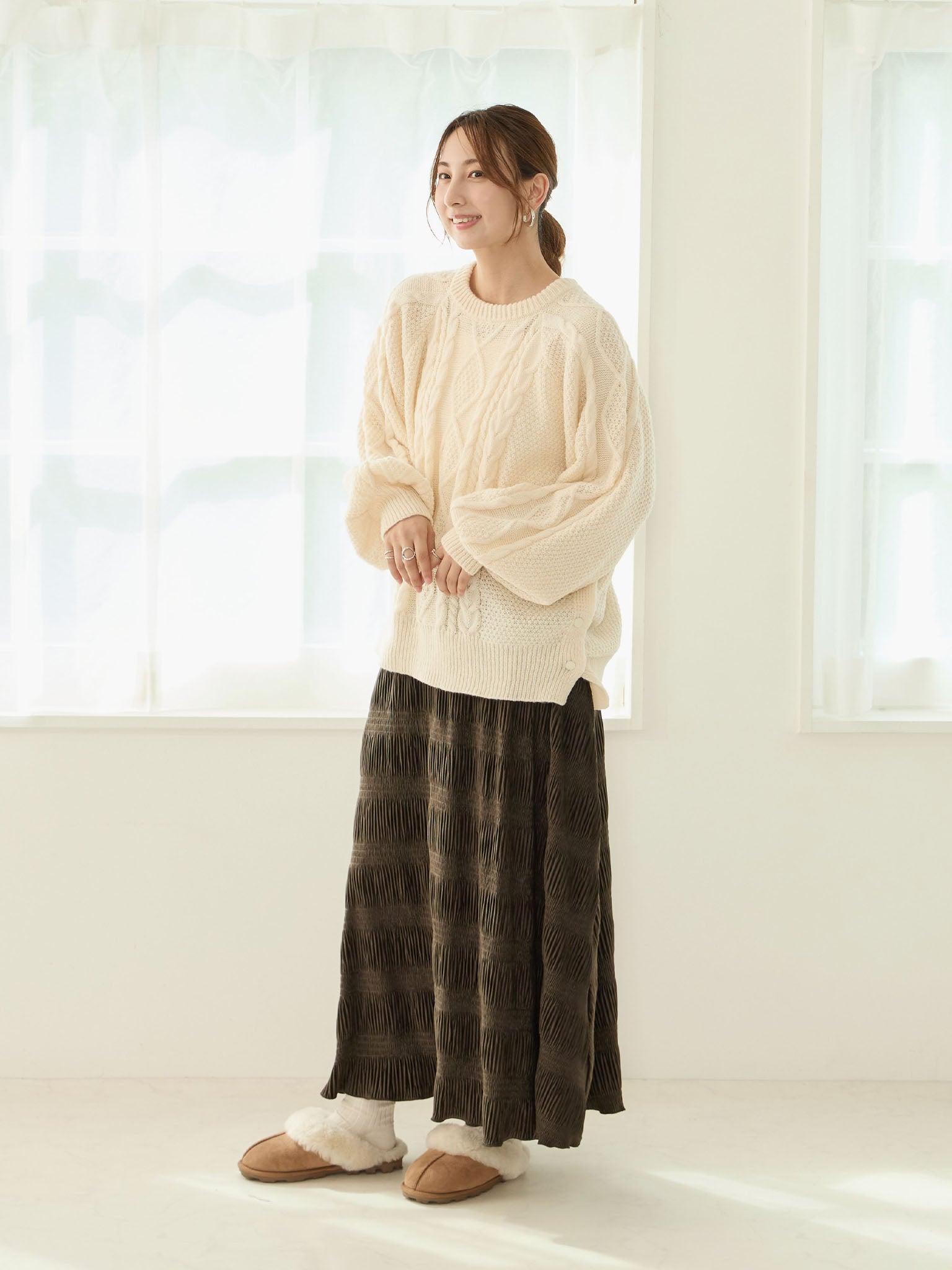 ケーブルニットトップス授乳ケープ一体型 Ivory – honono for mom&baby