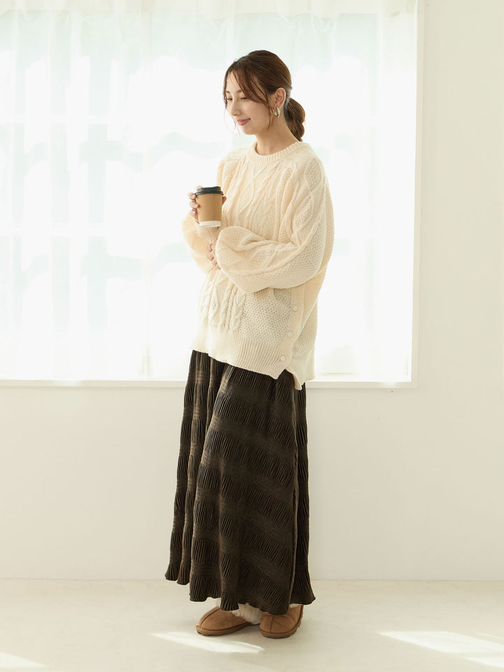 天鹅绒褶皱百褶裙，深棕色