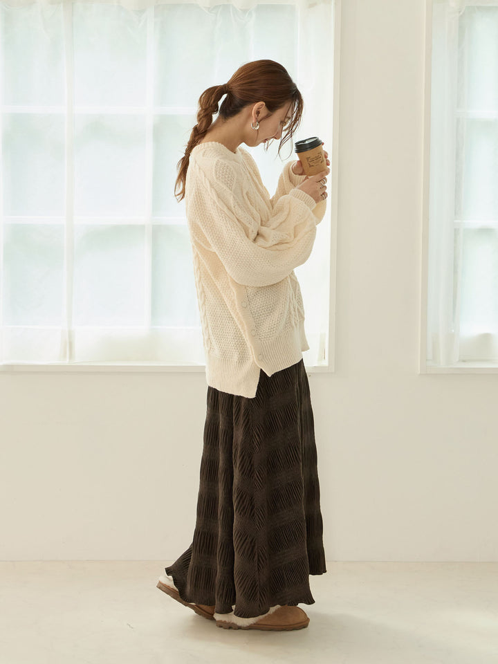 天鹅绒褶皱百褶裙，深棕色