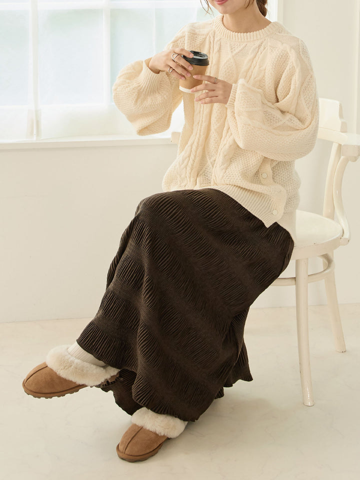 天鹅绒褶皱百褶裙，深棕色