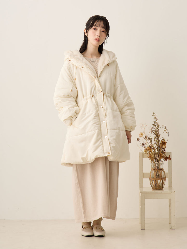 罗纹针织喇叭裙，米色