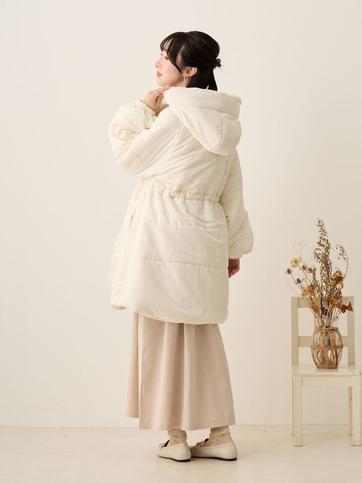 罗纹针织喇叭裙，米色