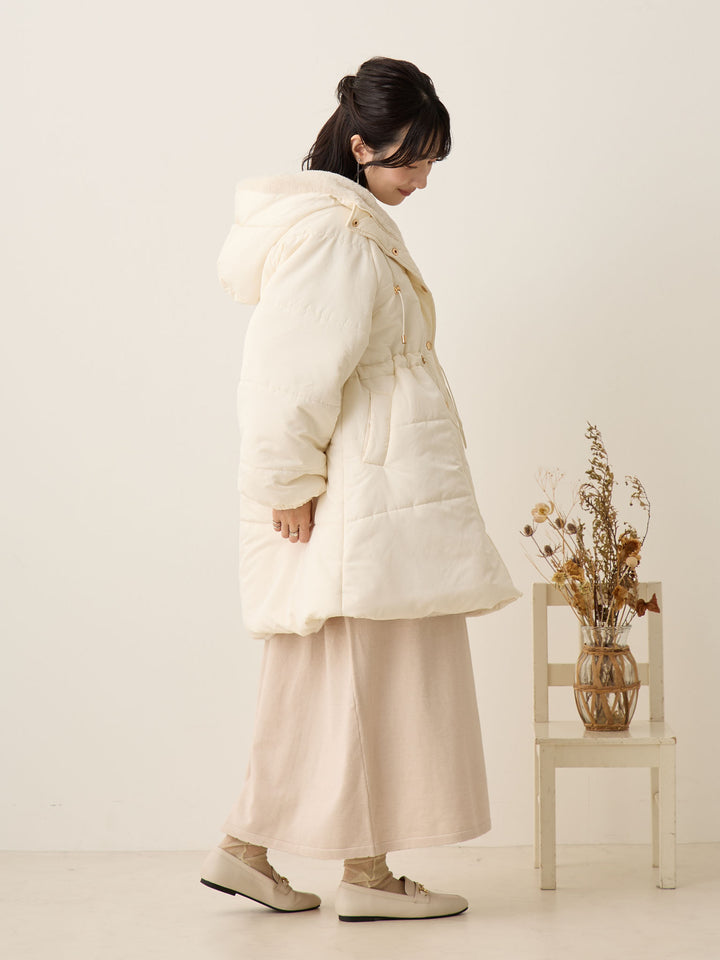 罗纹针织喇叭裙，米色