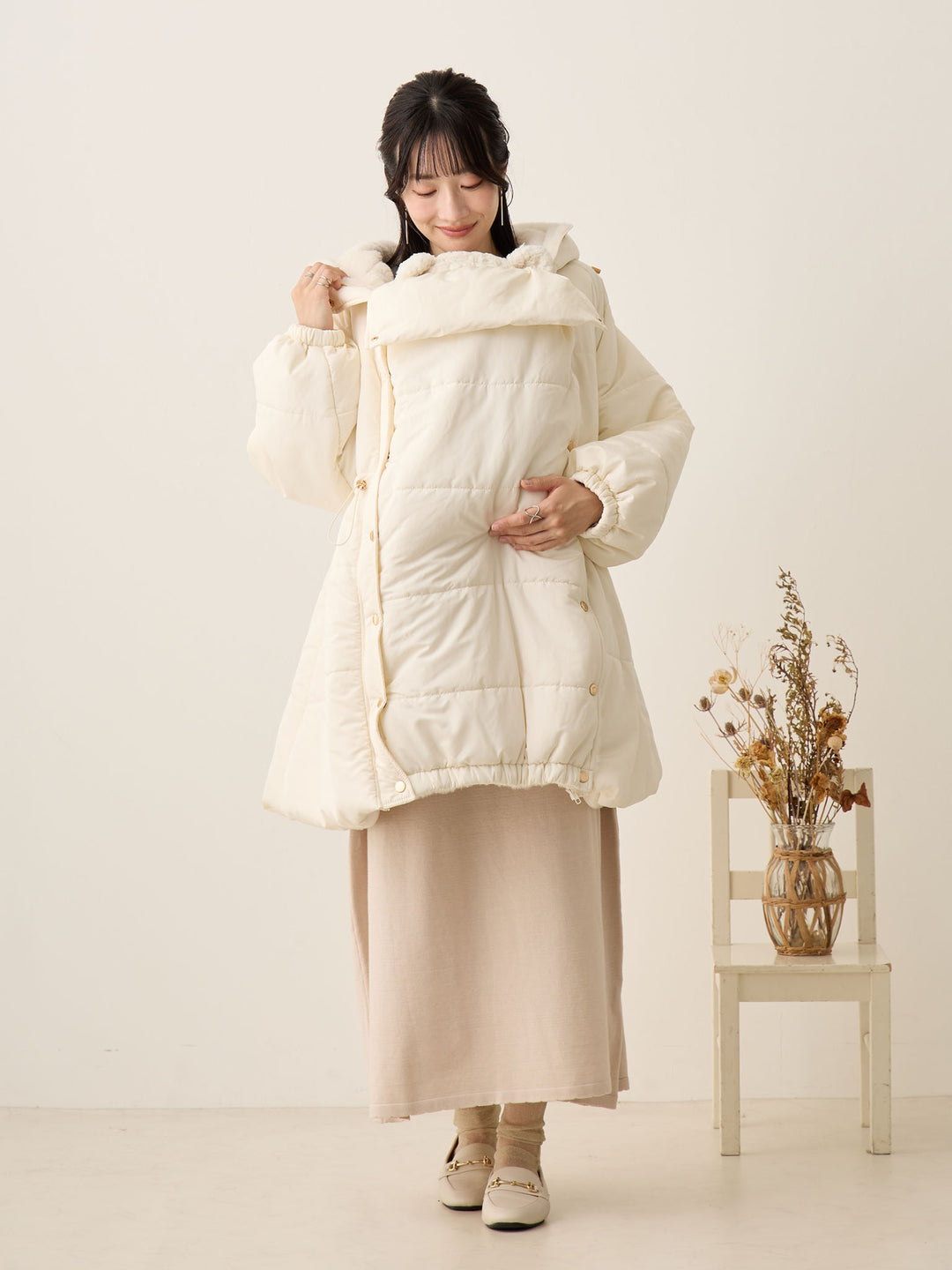 [孕妇/产后] 鸭绒外套 米色填充外套