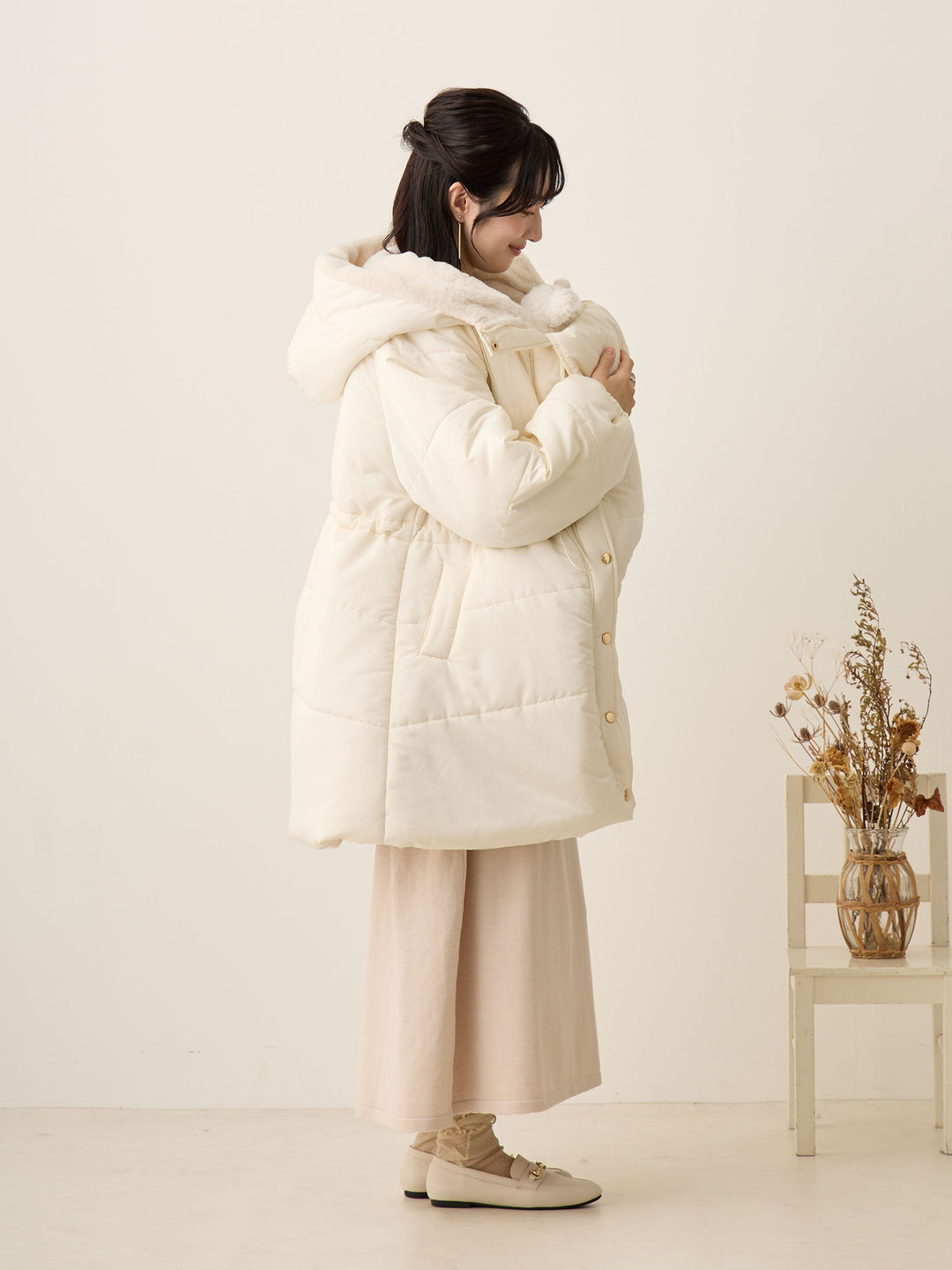 [孕妇/产后] 鸭绒外套 米色填充外套