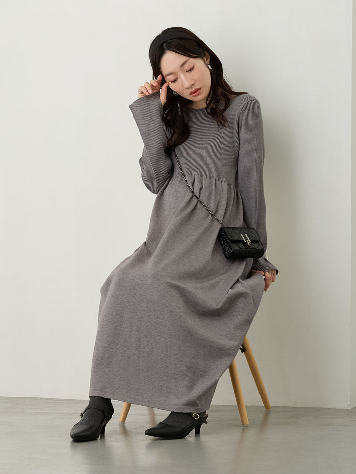リブニットフレアワンピース Gray