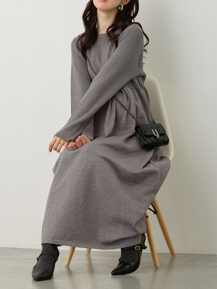リブニットフレアワンピース Gray