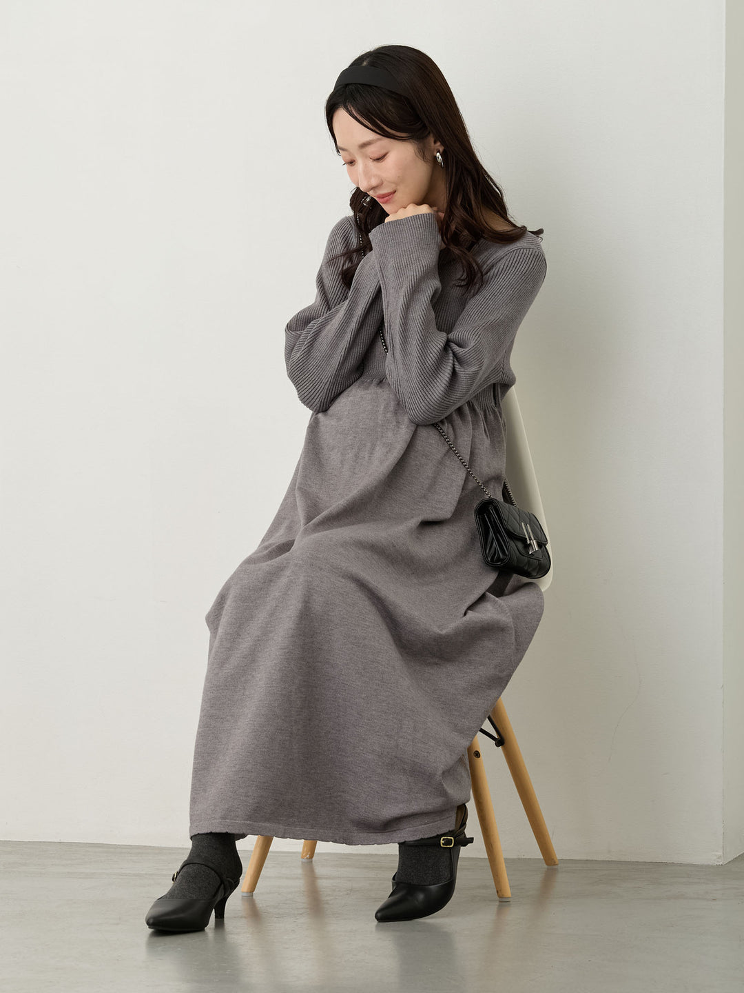 リブニットフレアワンピース Gray