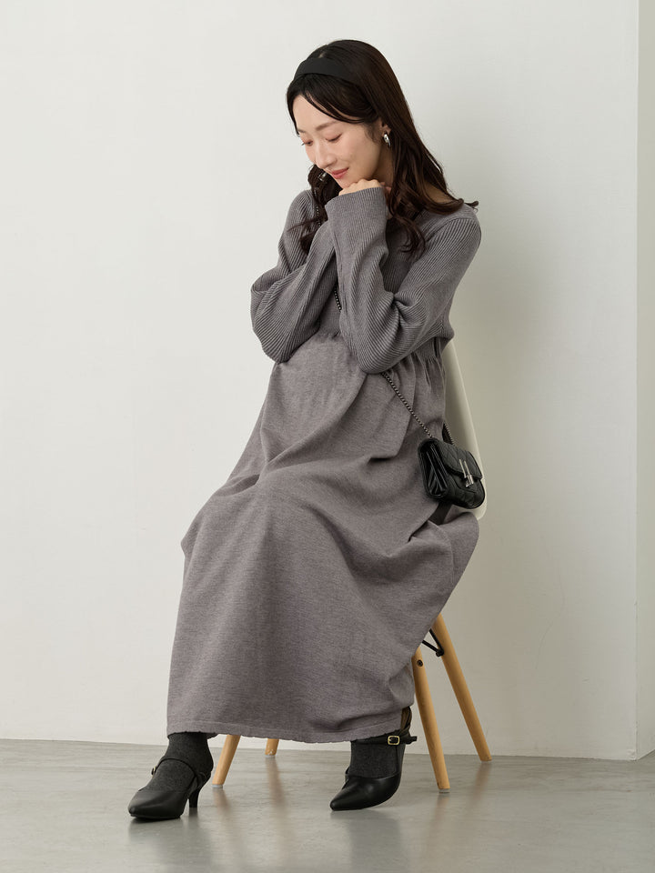 リブニットフレアワンピース Gray