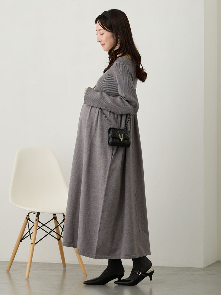 リブニットフレアワンピース Gray