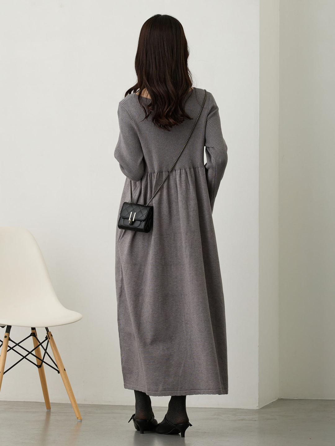 リブニットフレアワンピース Gray