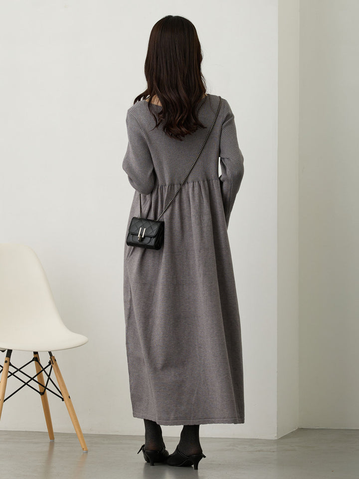 リブニットフレアワンピース Gray