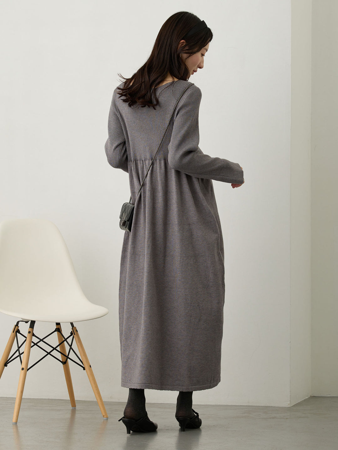 リブニットフレアワンピース Gray