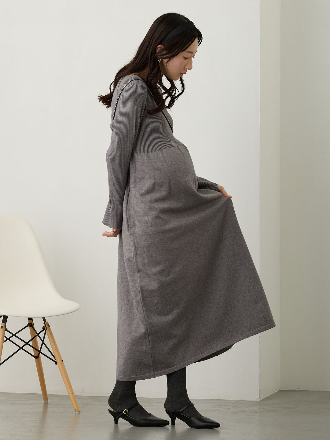 リブニットフレアワンピース Gray