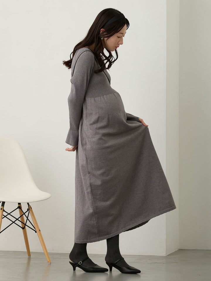 リブニットフレアワンピース Gray