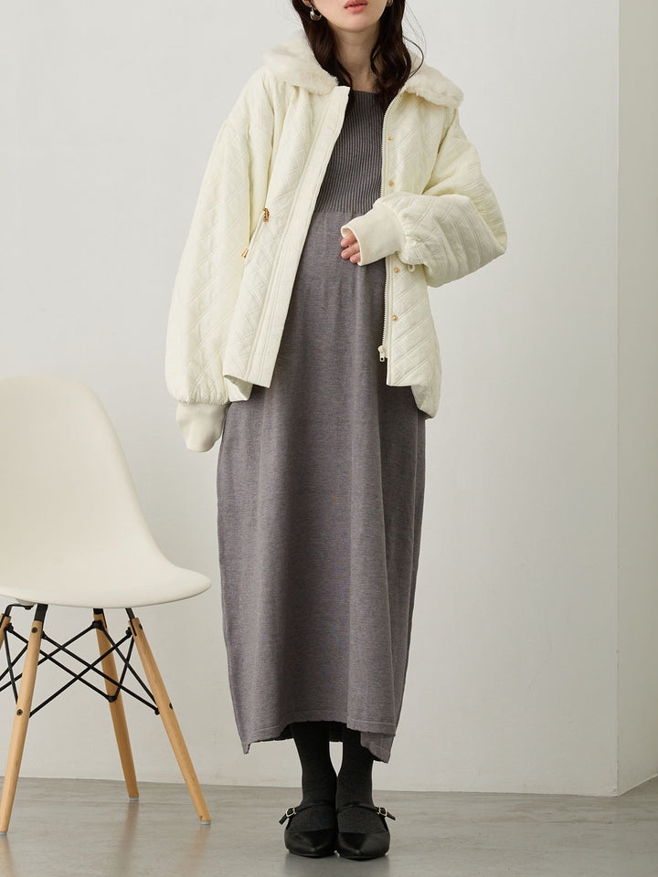 リブニットフレアワンピース Gray
