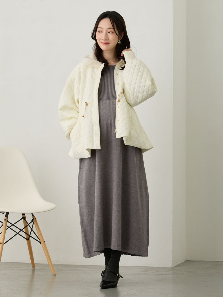 リブニットフレアワンピース Gray