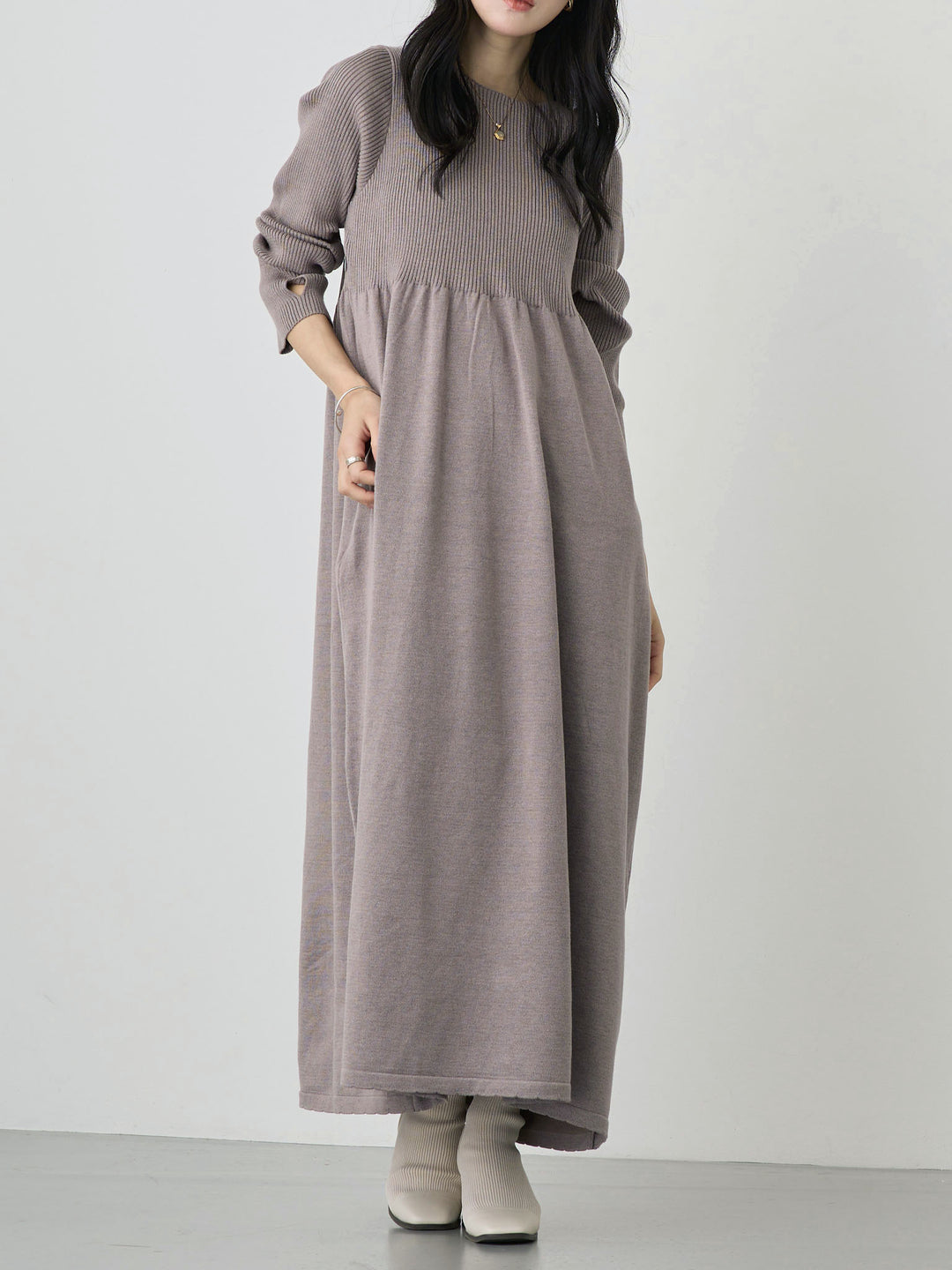 罗纹针织喇叭裙 灰色